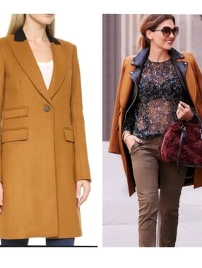 Veronica Beard Chesterfield Dickey Coat Overcoat Wool Camel Brown Size 0